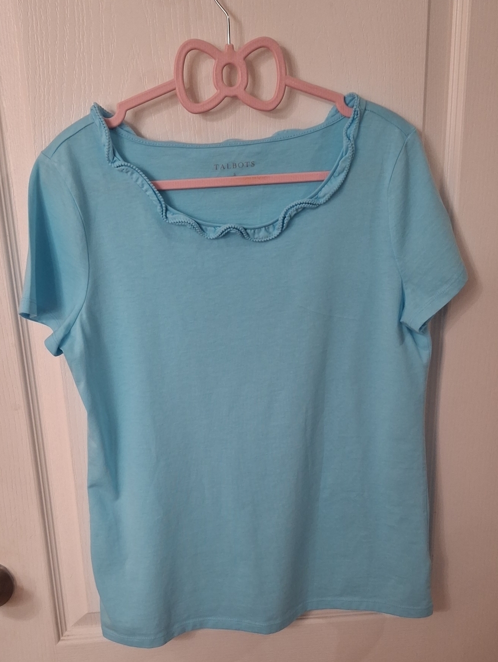 Talbots Sky Blue Short Sleeve Tee with Ruffle Neck  Like New  Size S